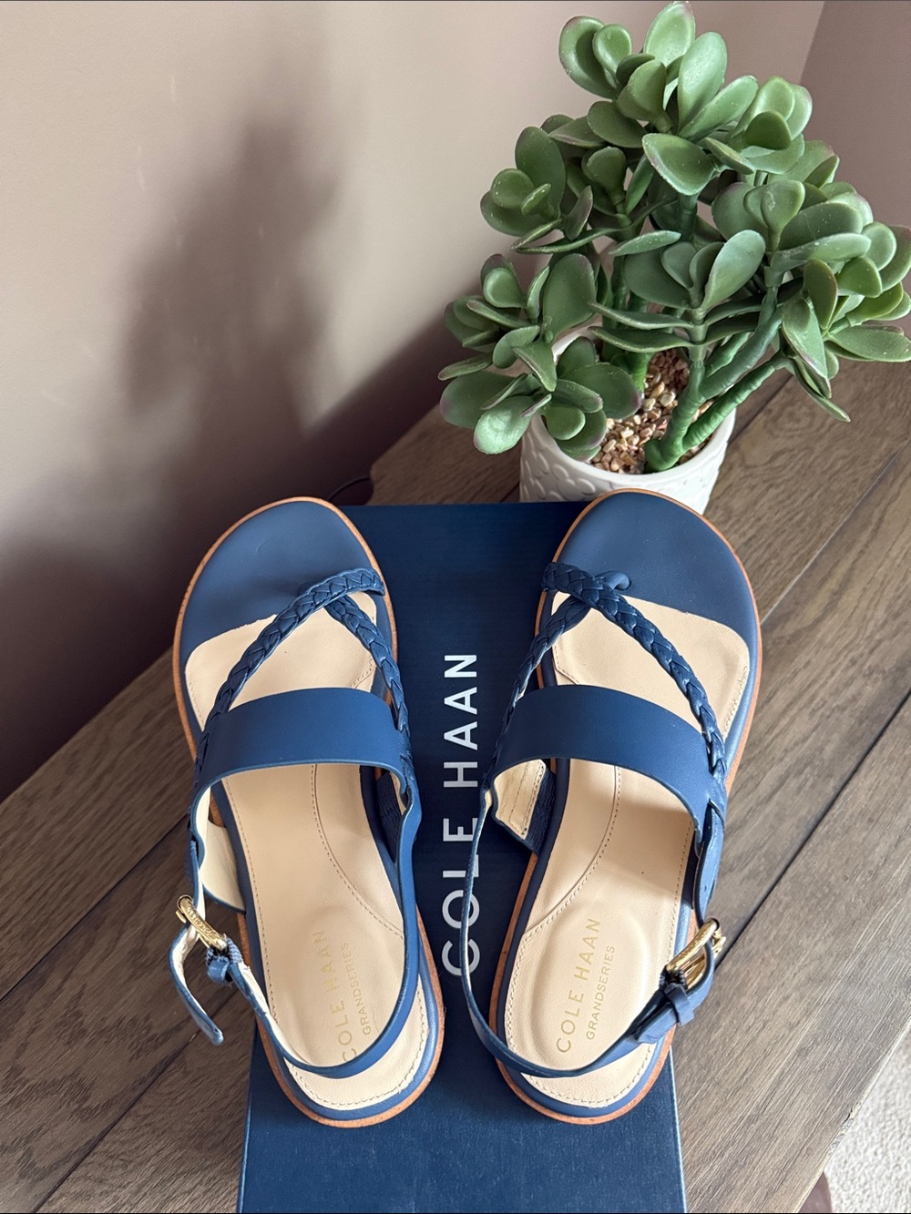Cole Haan Blue Braided Leather Slingback Sandals - Picture 2 of 3